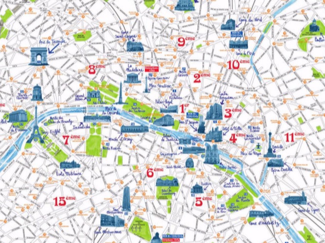 Карта достопримечательностей Парижа 